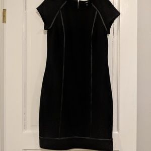 Black dress with faux leather trip
